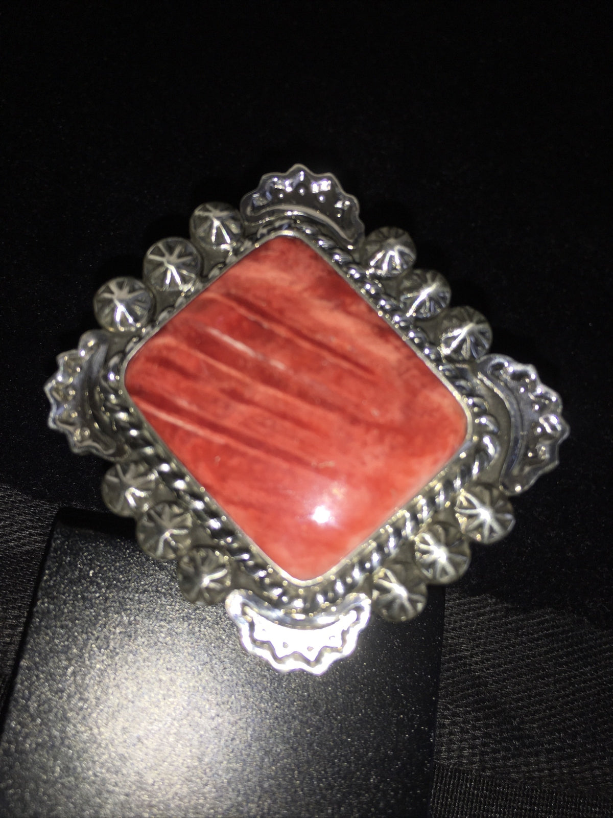 Navajo Sterling Silver Red Spiny Oyster Ring Size 8.5 01811
