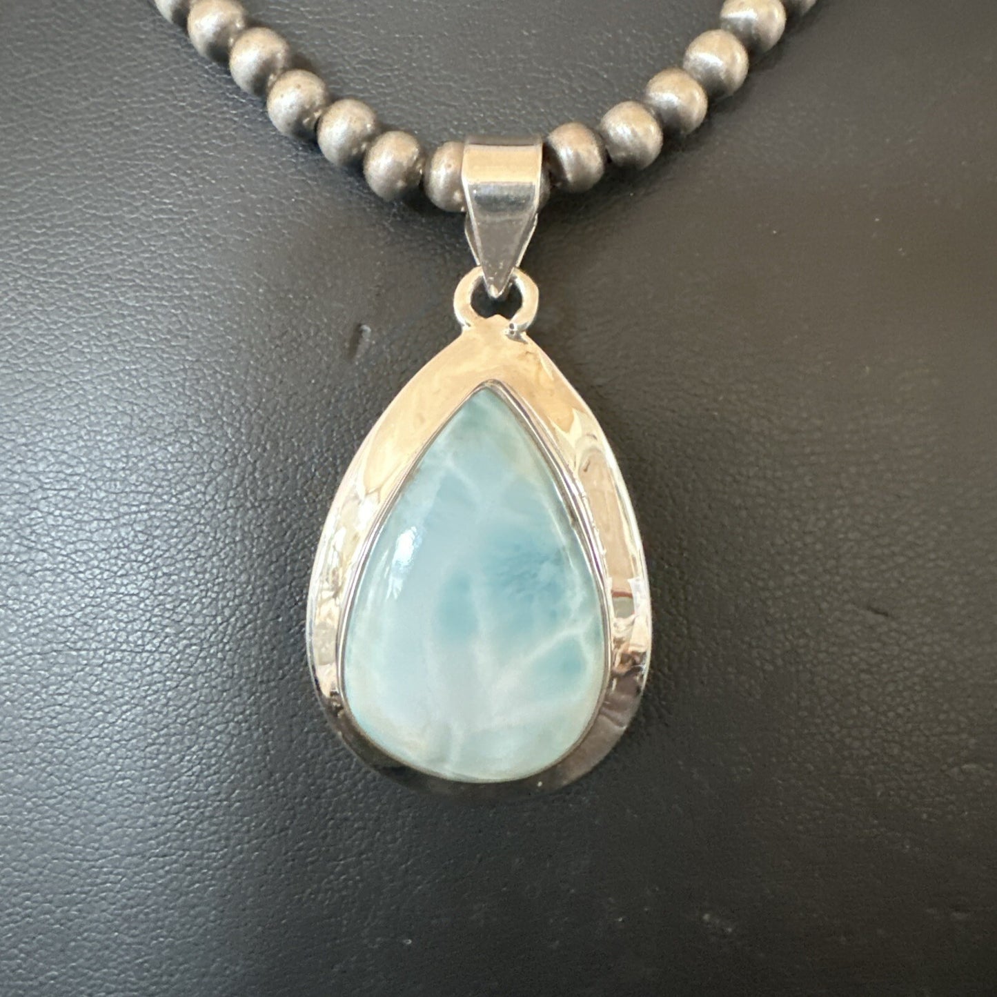 Womens Blue Larimar Pendant Navajo Sterling Silver Beads Necklace 17717