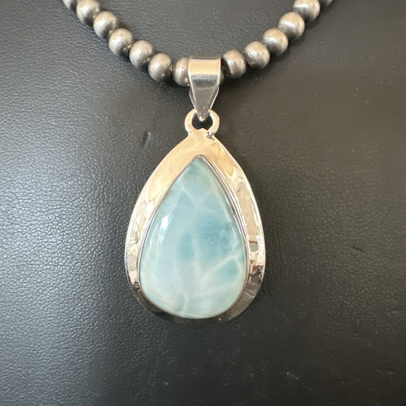 Womens Blue Larimar Pendant Navajo Sterling Silver Beads Necklace 17717