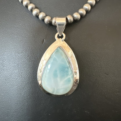 Womens Blue Larimar Pendant Navajo Sterling Silver Beads Necklace 17717