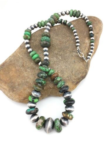 Navajo Turquoise Necklace Graduated Sterling Silver 25" 4773