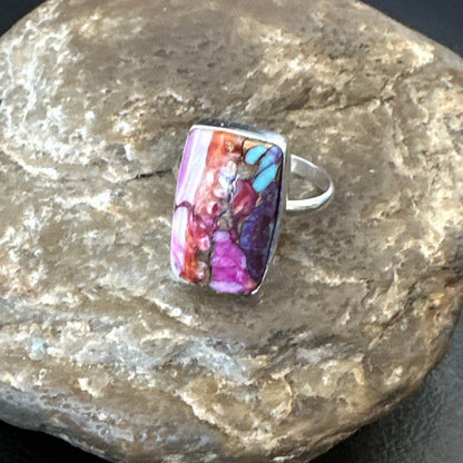 Blue Turquoise Spiny Oyster Southwestern Sterling Silver Ring Size 9 18468