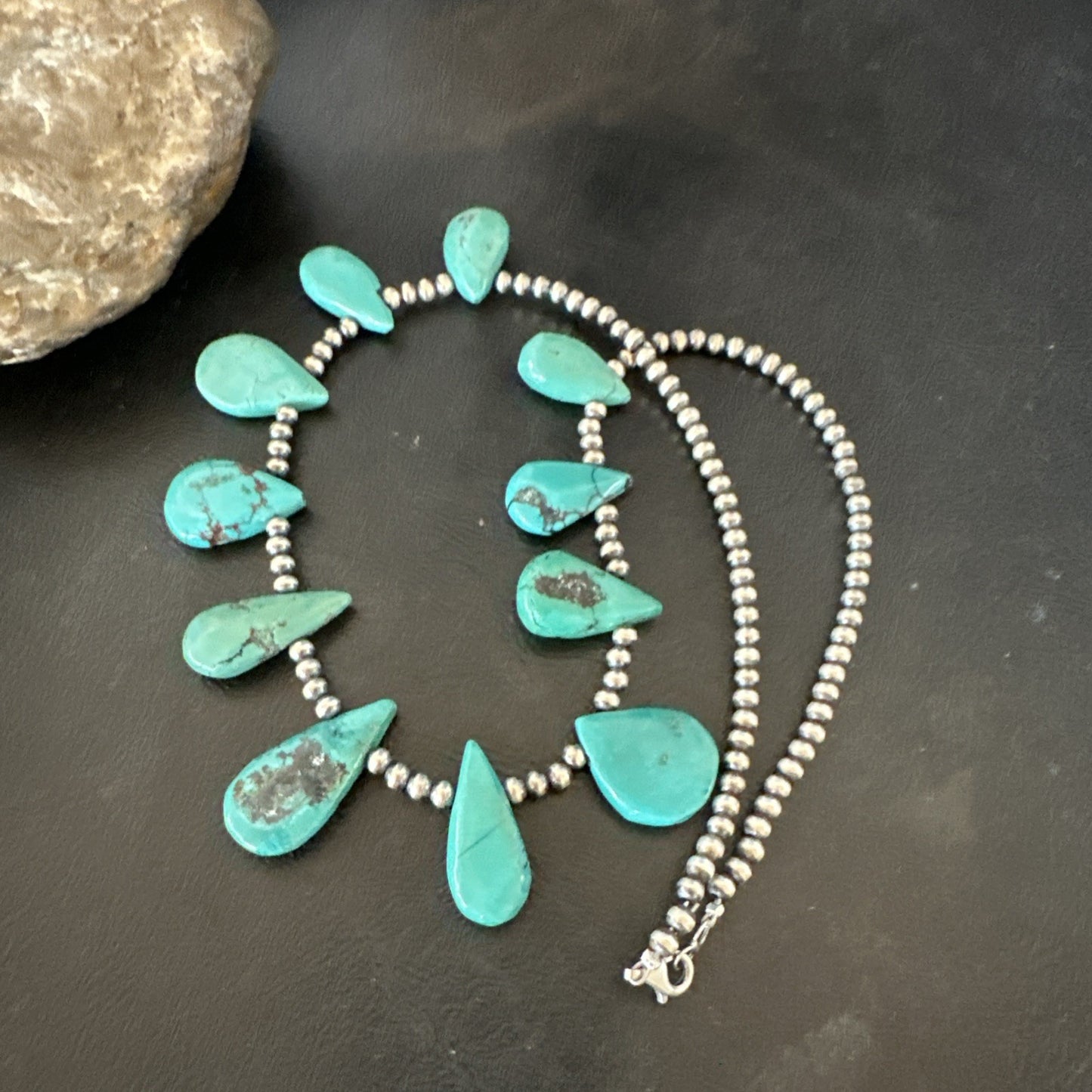 Blue Turquoise Navajo Pearls Sterling Silver  20" Necklace 19509
