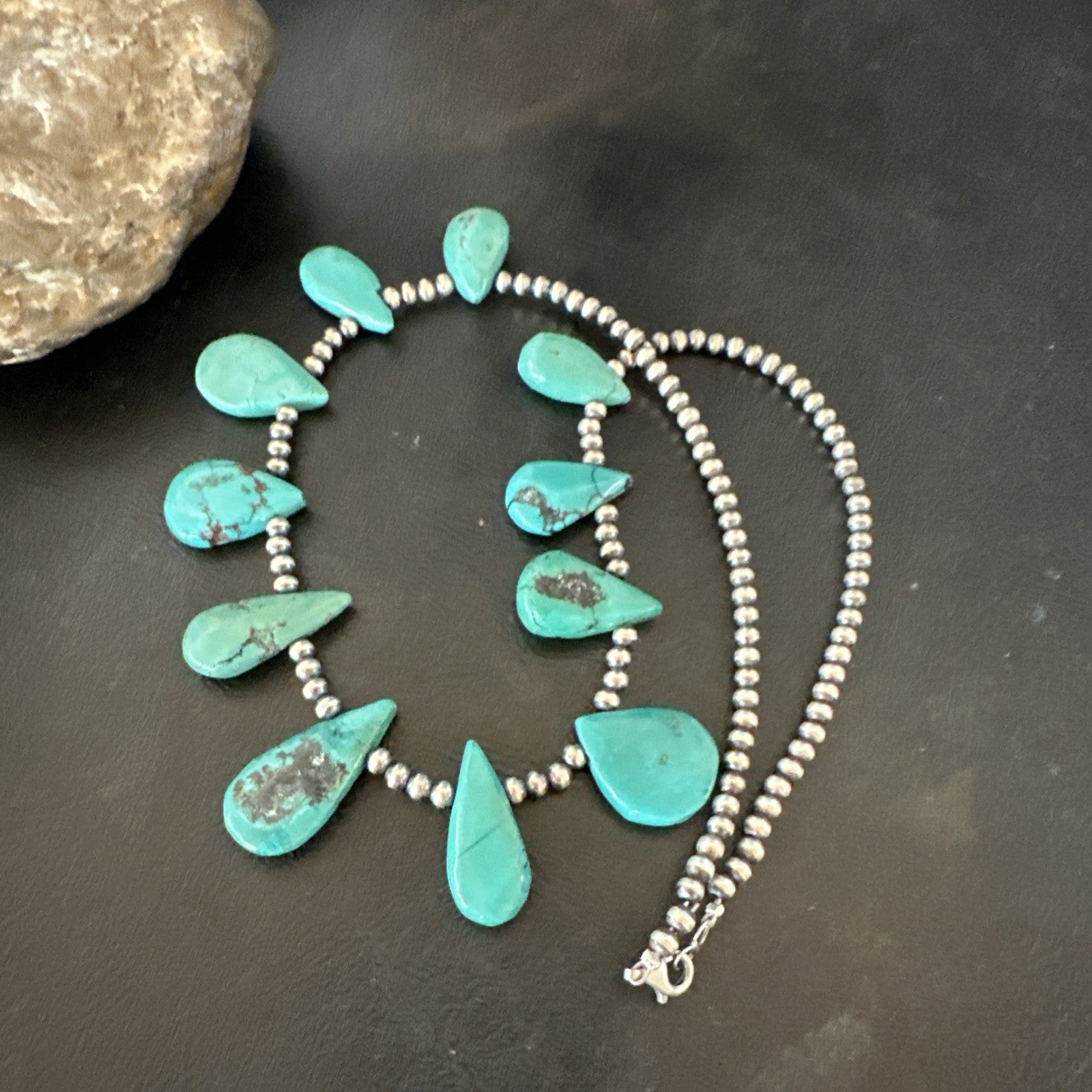 Blue Turquoise Navajo Pearls Sterling Silver  20" Necklace 19509