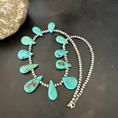 Blue Turquoise Navajo Pearls Sterling Silver  20" Necklace 19509