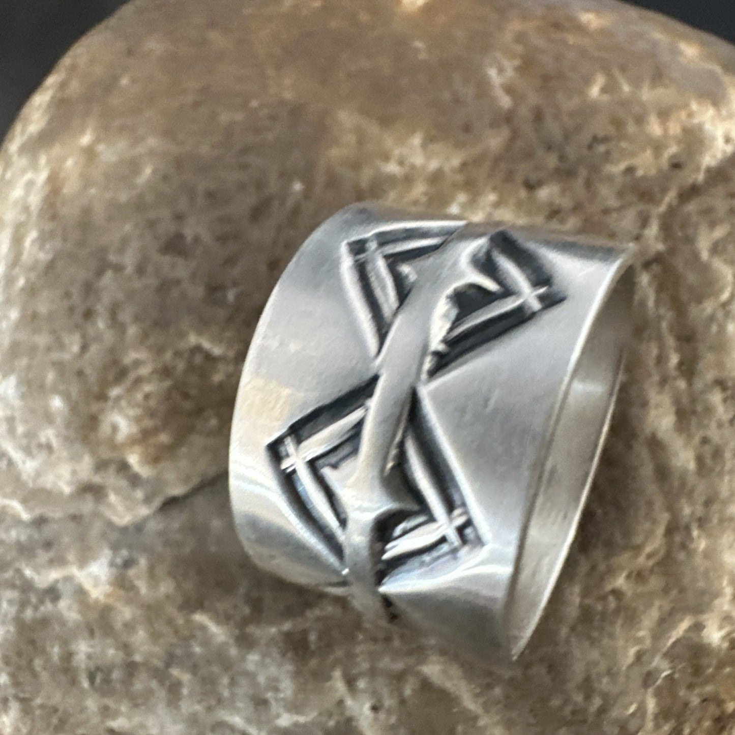 Mens Women Wedding Wide Band Navajo Stamped Sterling Silver Ring Size 10 19018