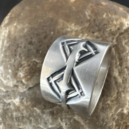 Mens Women Wedding Wide Band Navajo Stamped Sterling Silver Ring Size 10 19018