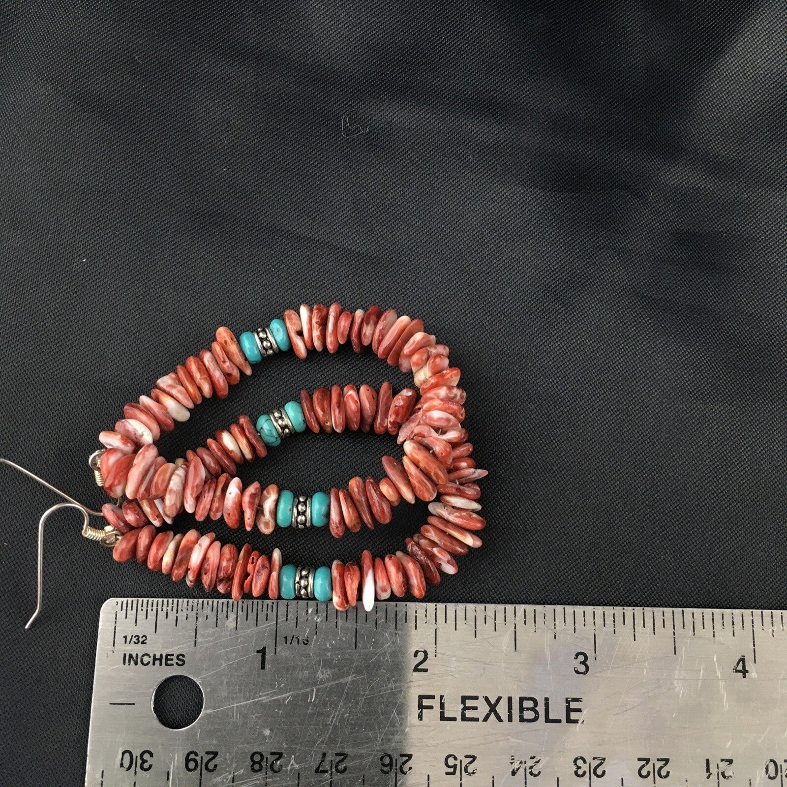 Turquoise & Spiny Oyster Navajo Sterling Silver Earrings 2.25" 01967