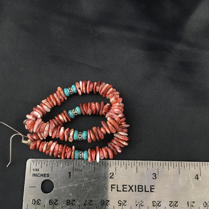 Turquoise & Spiny Oyster Navajo Sterling Silver Earrings 2.25" 01967