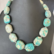 Men's Women's Chunky Blue Turquoise Navajo Necklace 21" | Sterling Silver | Authentic Native American Handmade | 19579