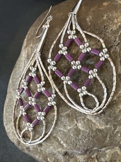 Stone 3 Strand Heishi Liquid Sterling Silver Dangle Earrings 17738