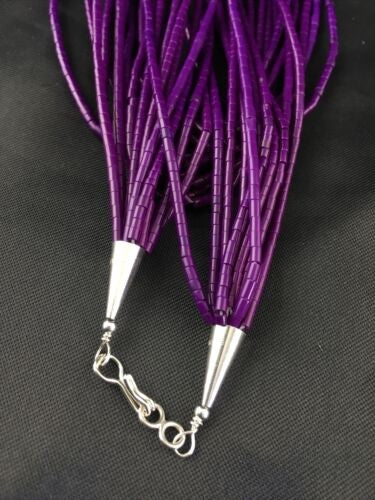 Navajo Sugilite 10 Strand Heishi Necklace | Sterling Silver Tubes 19" 10169
