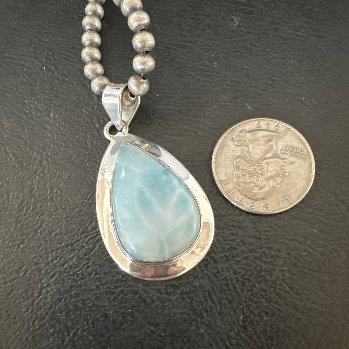 Womens Blue Larimar Pendant Navajo Sterling Silver Beads Necklace 17717