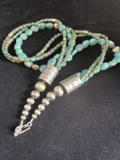 Navajo Pearls Sterling Silver 3 Strands 6mm Turquoise Heishi Necklace 23" 01773
