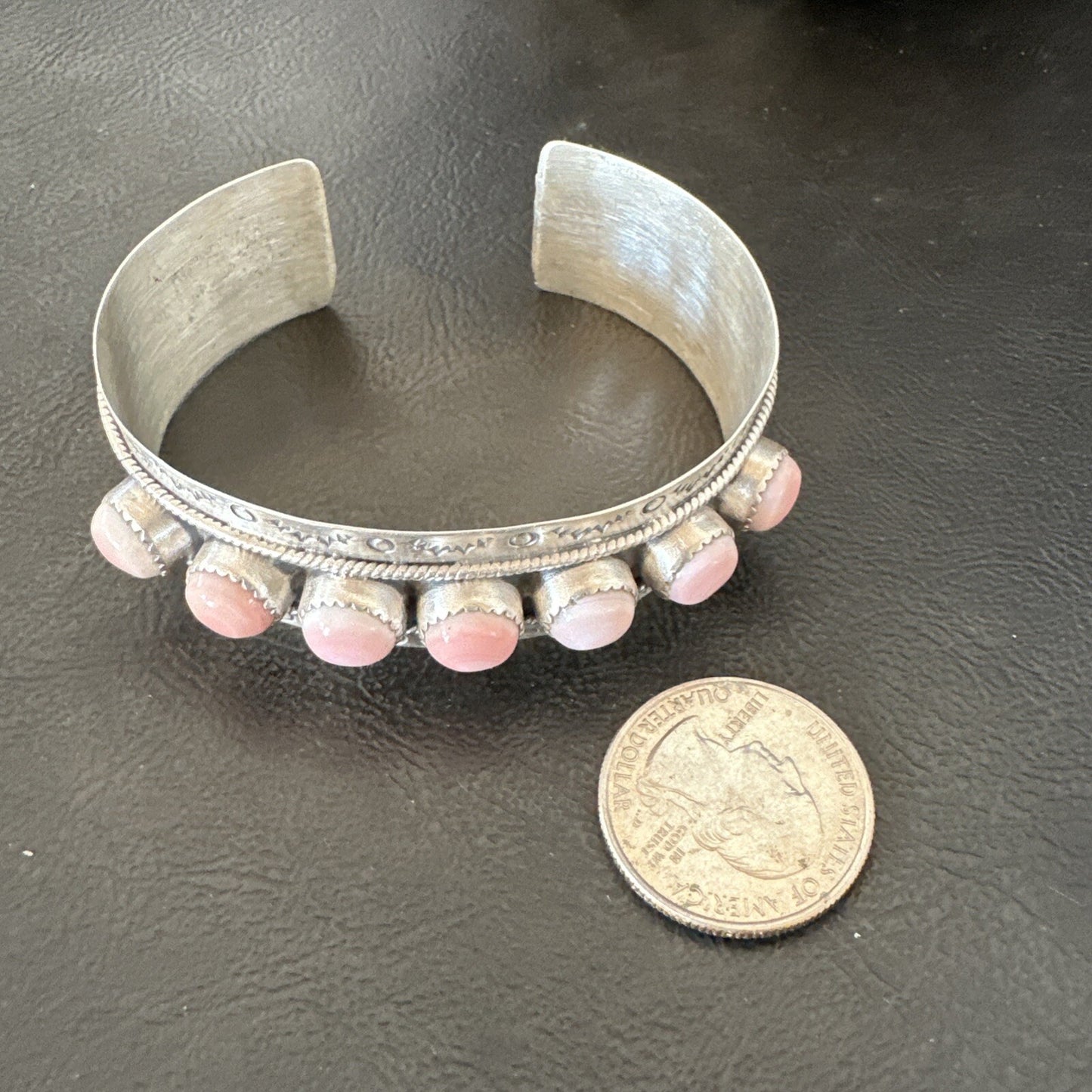 Navajo Pink Conch Cluster Sterling Silver Cuff Bracelet 18863