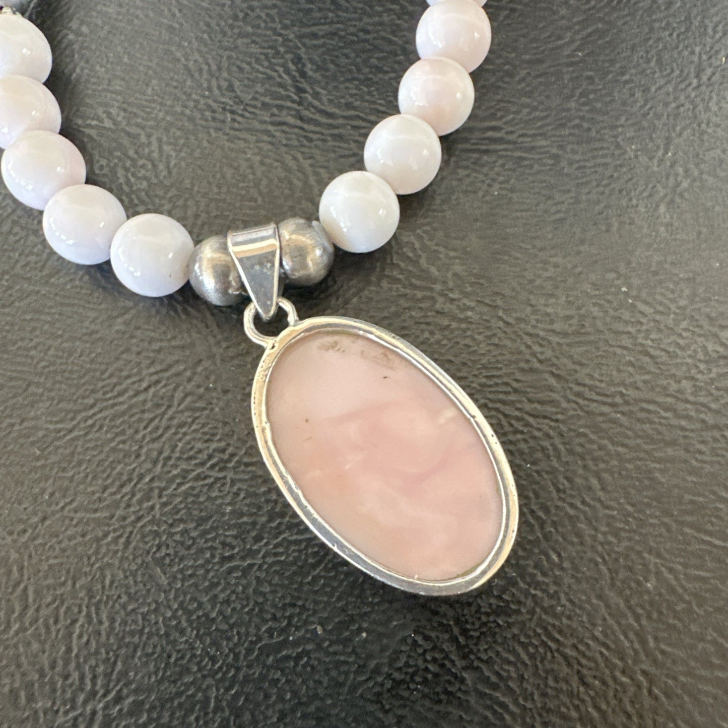 Southwestern Sterling Silver Pink Queen Conch Bead Necklace Pendant 20" 19581