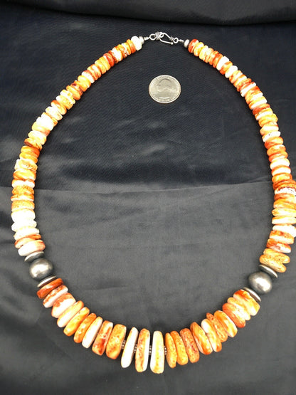 Orange Spiny Oyster Navajo Sterling Silver Necklace 02623