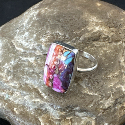 Blue Turquoise Spiny Oyster Southwestern Sterling Silver Ring Size 9 18468