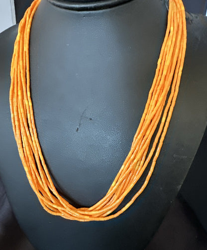 Stabilized Orange Heishi 10S Sterling Silver Necklace 20” 18163