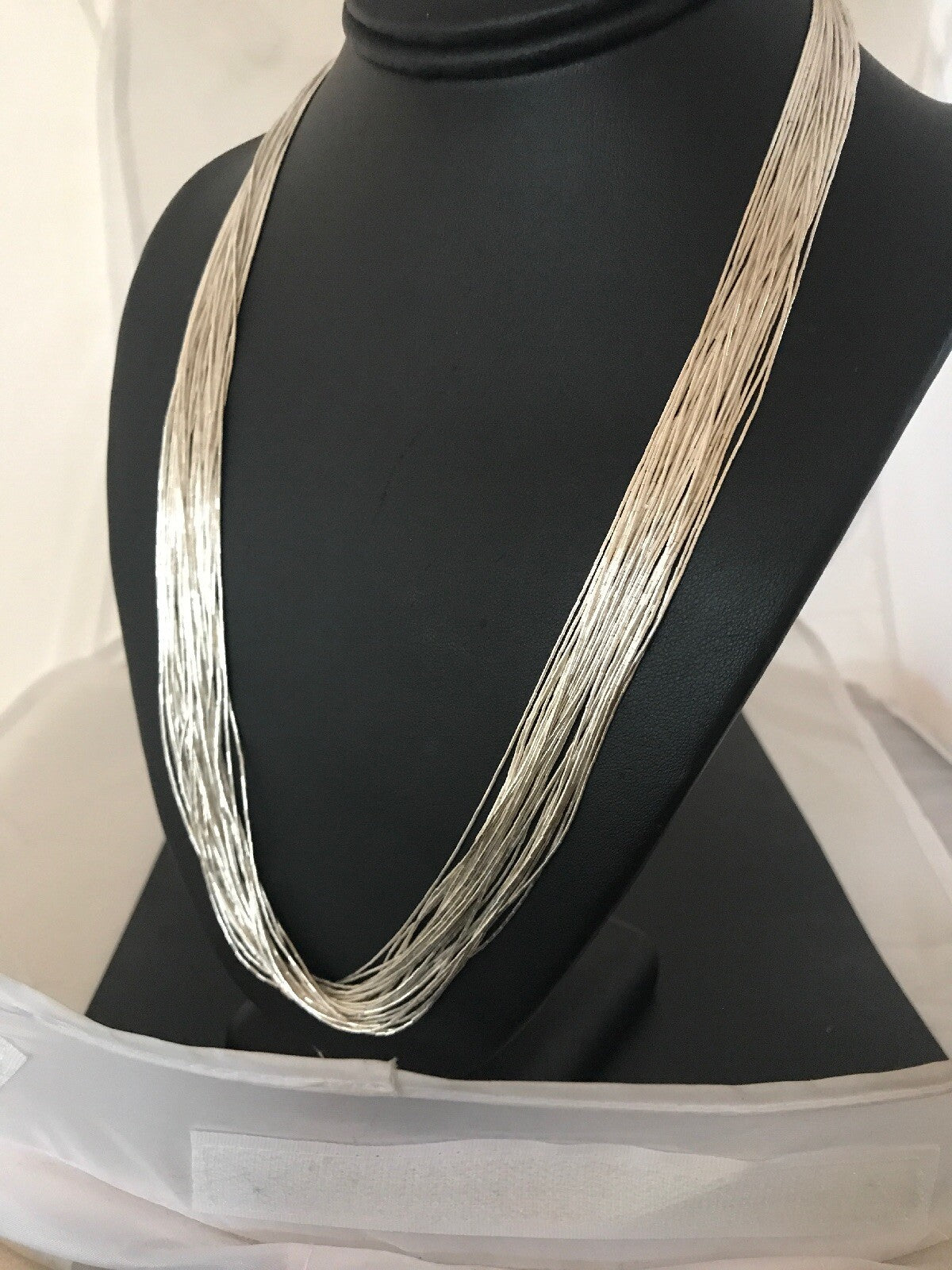 30 Strands Heishi tubes Liquid Sterling Silver Necklace 30” 19620