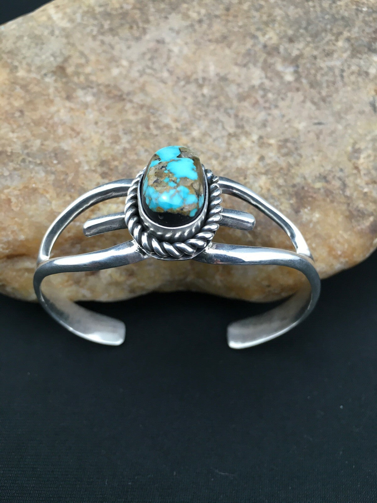 Native American Turquoise Navajo Sterling Silver Cuff Bracelet 04745