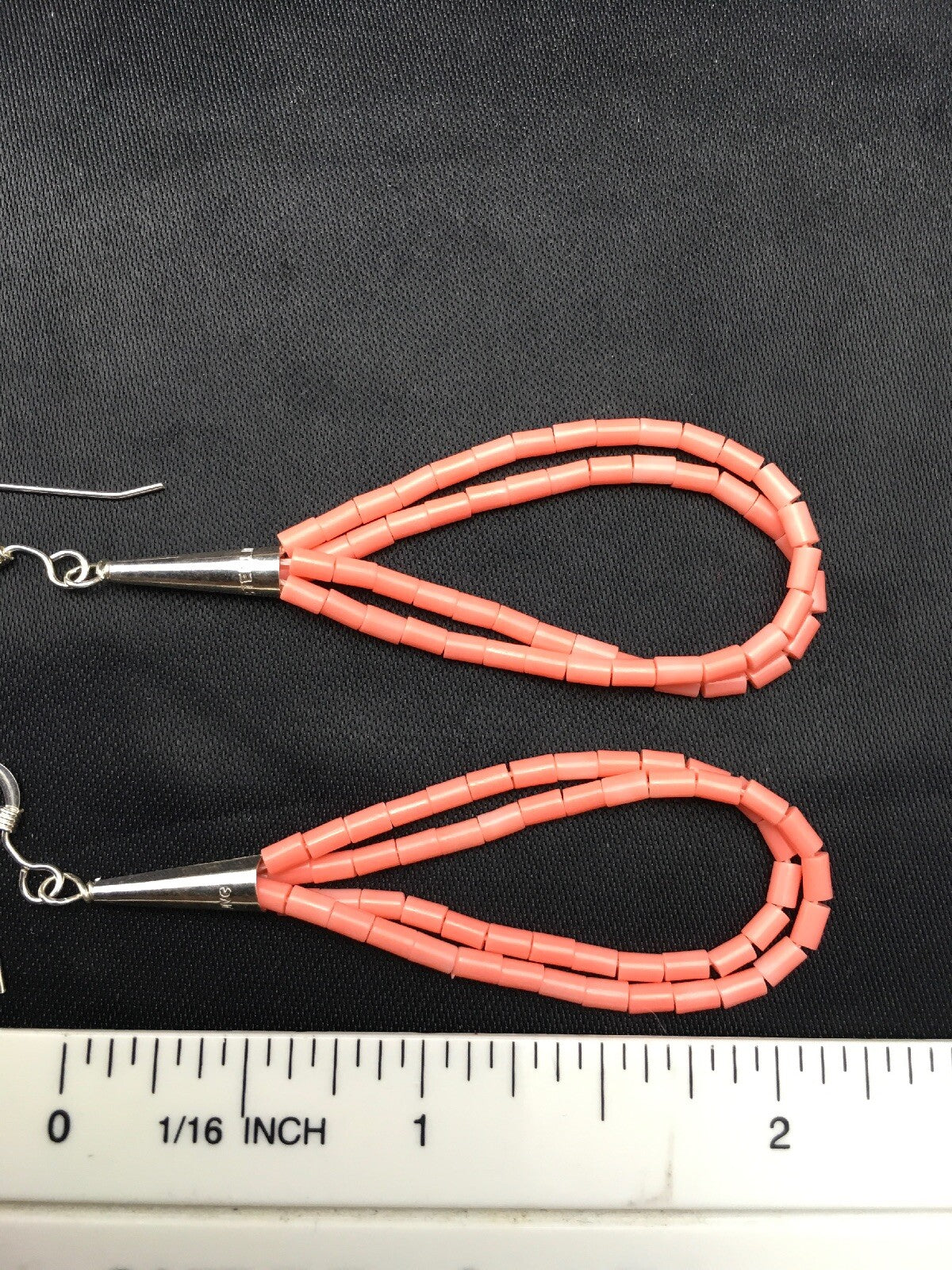 Pink Coral Heishi Liquid Sterling Silver Dangle 2 Strand Earrings 04398