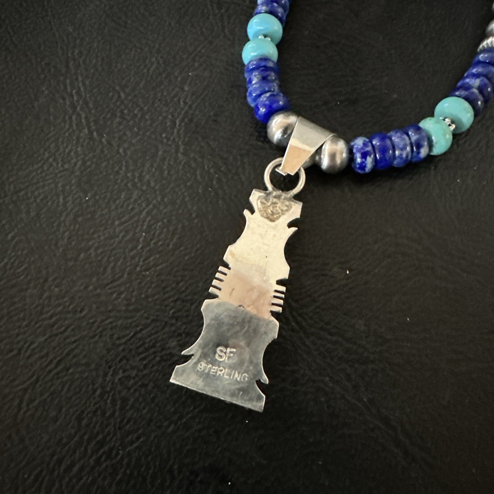Mens Blue Turquoise Lapis Opal Pendant Navajo Sterling Silver Necklace 20" 17896