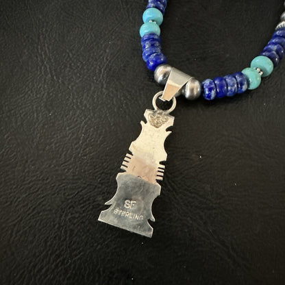 Mens Blue Turquoise Lapis Opal Pendant Navajo Sterling Silver Necklace 20" 17896