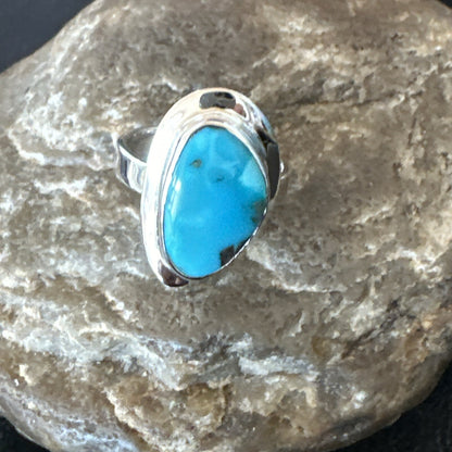 Southwestern Sterling Silver Blue Kingman Turquoise Ring Size 8 18521