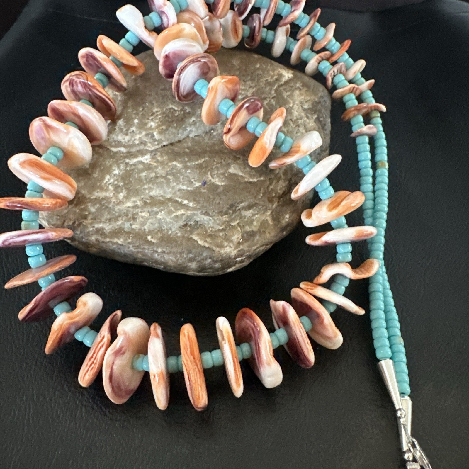 Orange Spiny Oyster Blue Turquoise 26� Navajo Sterling Silver Necklace 17949