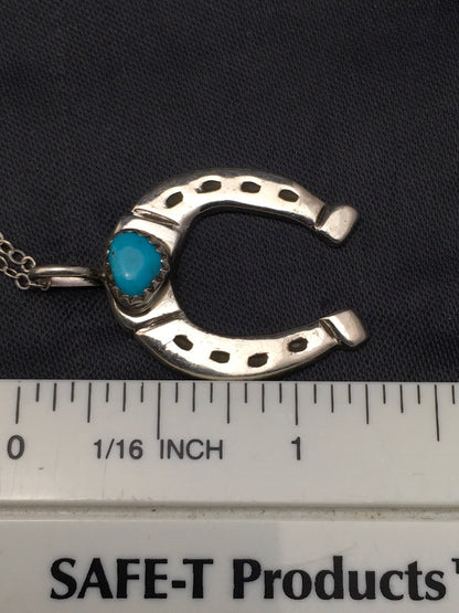 Navajo Sterling Silver Chain Blue Turquoise Naja Necklace Pendant 4466