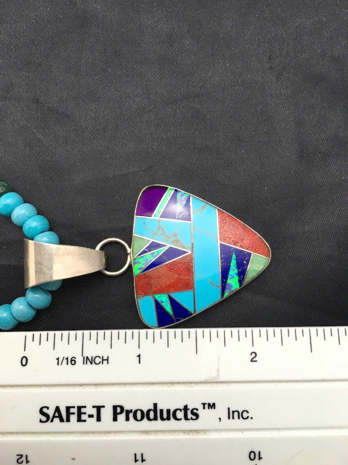 Blue Turquoise Pendant Navajo Sterling Silver Necklace 21" 4277