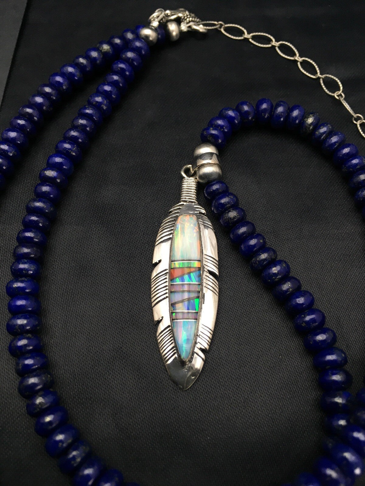 Opal Feather Multicolor Lapis Pendant Sterling Silver Necklace Earring Set 02771