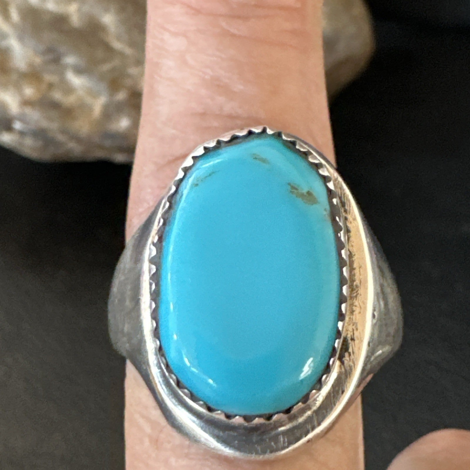 Blue Kingman Turquoise Navajo Sterling Silver Ring Size 10 19407