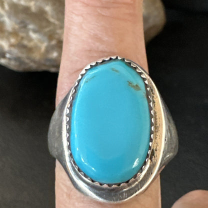 Blue Kingman Turquoise Navajo Sterling Silver Ring Size 10 19407