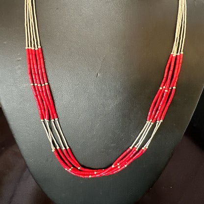 Red Coral Heishi Liquid Sterling Silver 5S Necklace 20" 17739