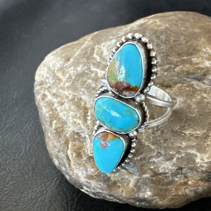 Navajo Sterling Silver Cluster Blue Turquoise Ring Sz 10 18574