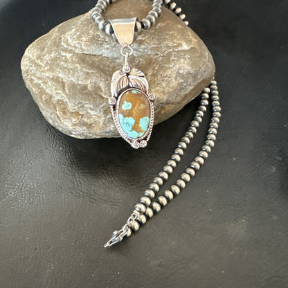 Men Women Blue Turquoise#8 Pendant Navajo Sterling Silver Necklace 19663
