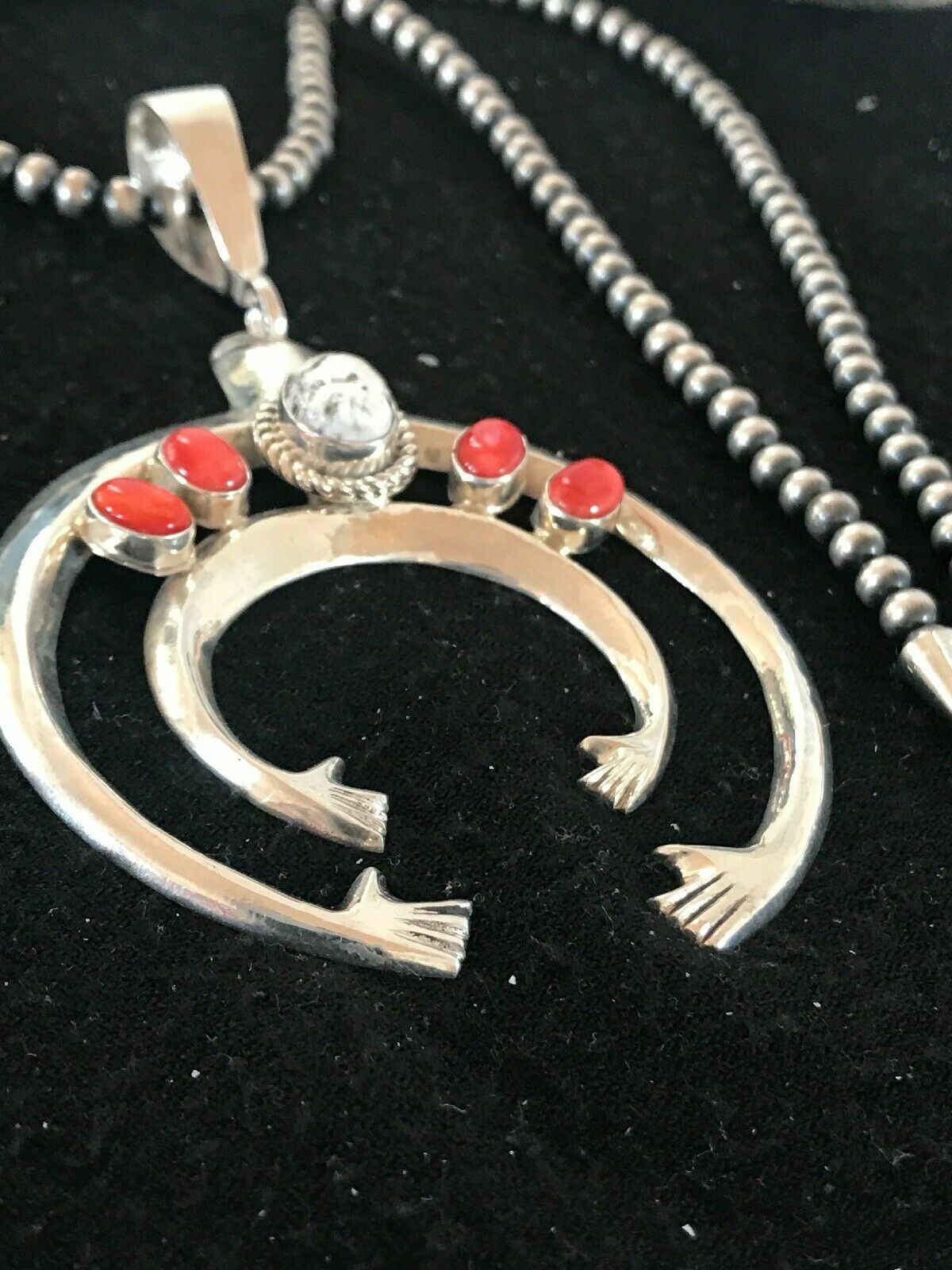 Spiny Oyster Naja Pendant Navajo Sterling Silver Squash Blossom Necklace 08508
