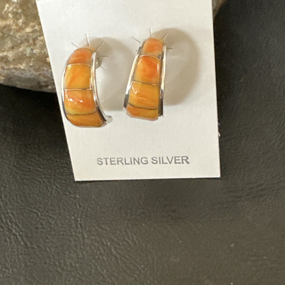 Gold Orange Spiny Oyster Navajo Sterling Silver Earrings 19260