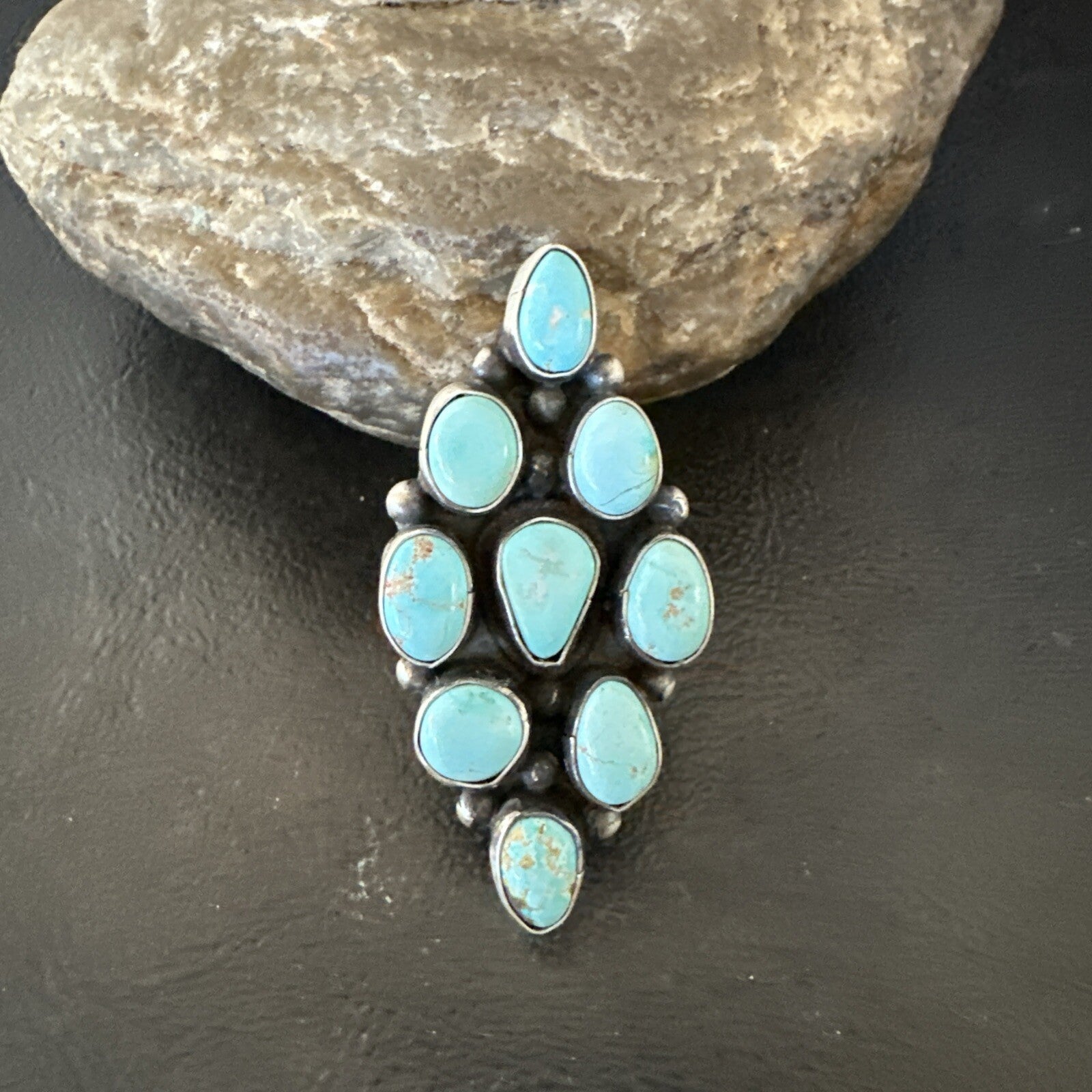 Navajo Sterling Silver Cluster Blue Turquoise 9 Stone Ring Sz 9 18600