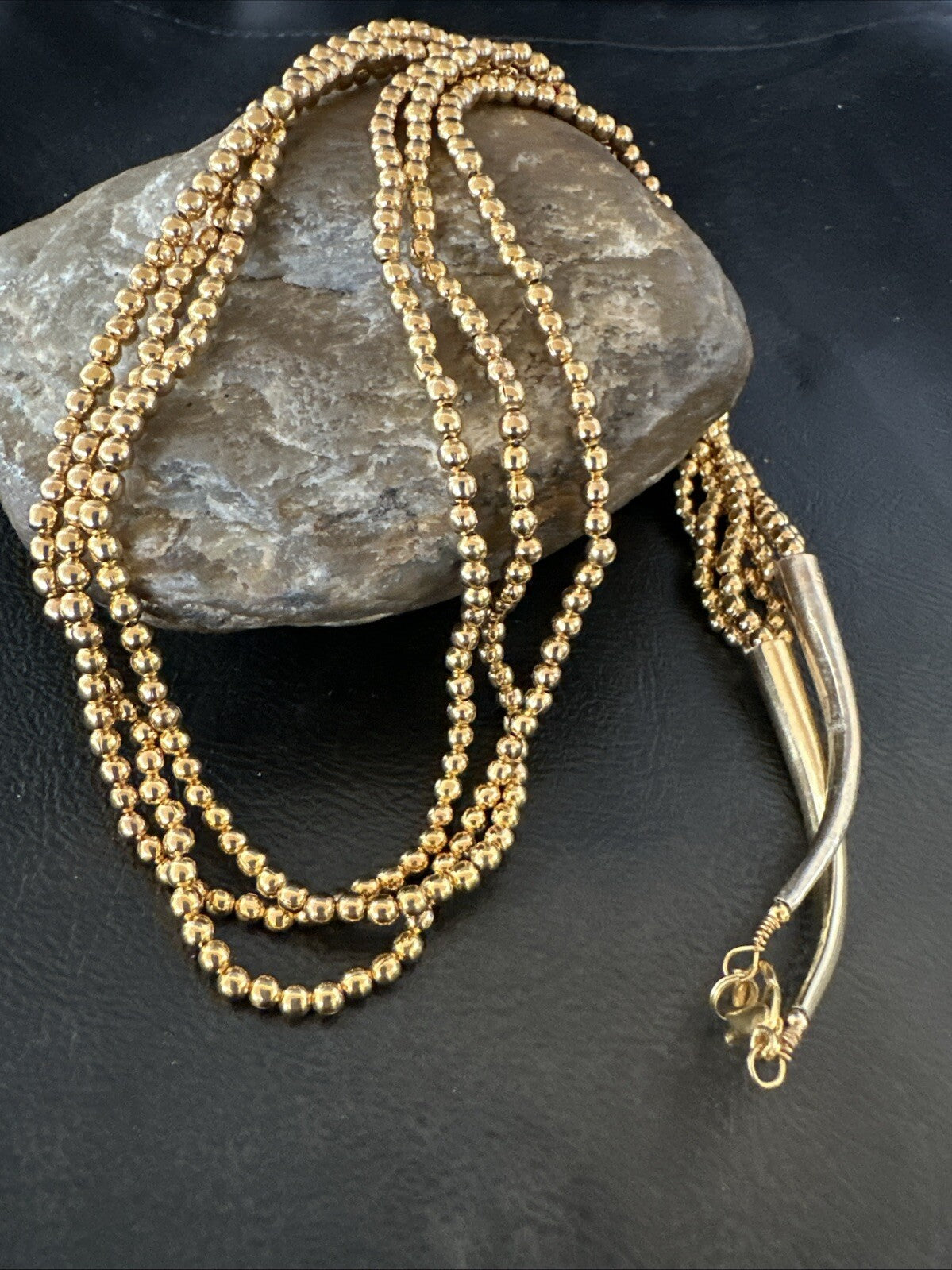 Gold Filled 3 Strand Bead Sterling Silver Necklace 24” 18647