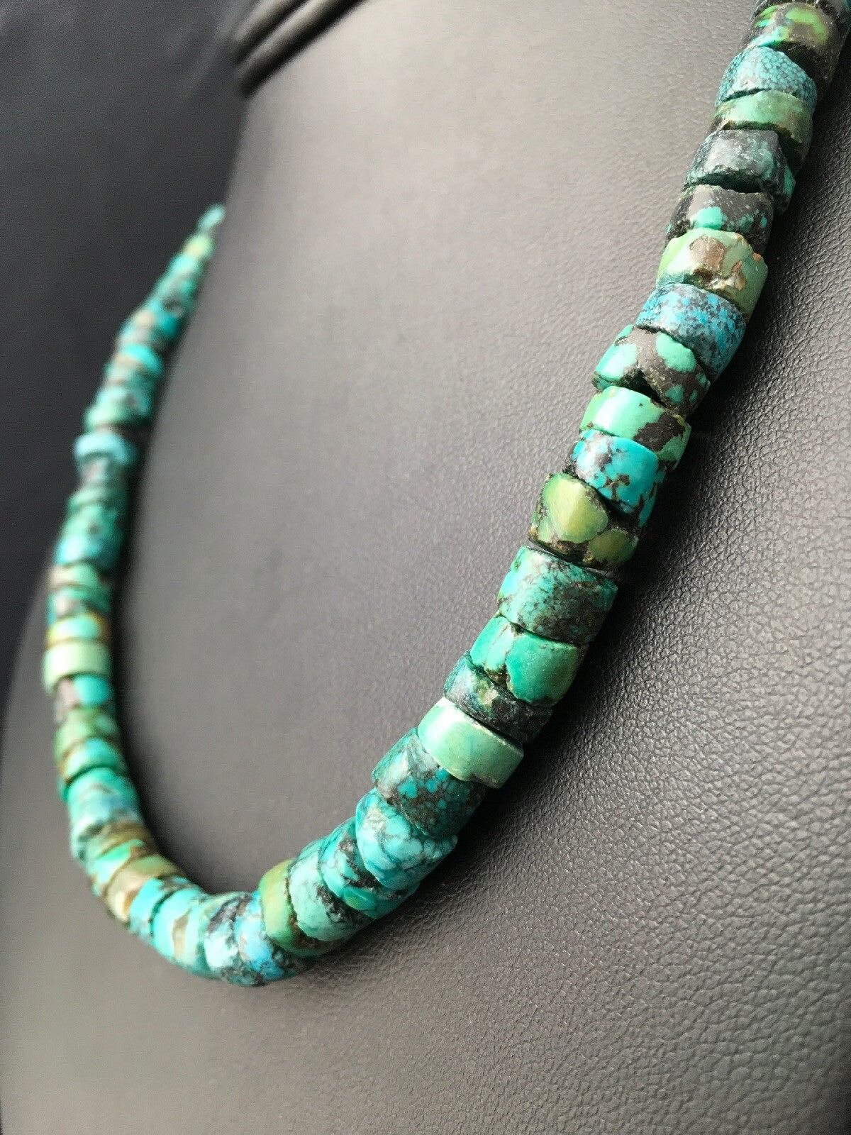 Turquoise 8mm Heishi Southwestern Sterling Silver Beads Necklace 20" 4348