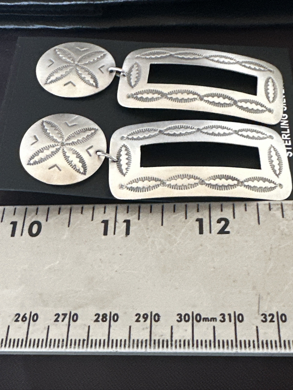 Popular Navajo Stamped Sterling Silver Stamped Handmade Earrings Set 2.75" 17858
