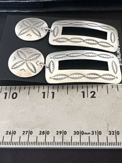 Popular Navajo Stamped Sterling Silver Stamped Handmade Earrings Set 2.75" 17858