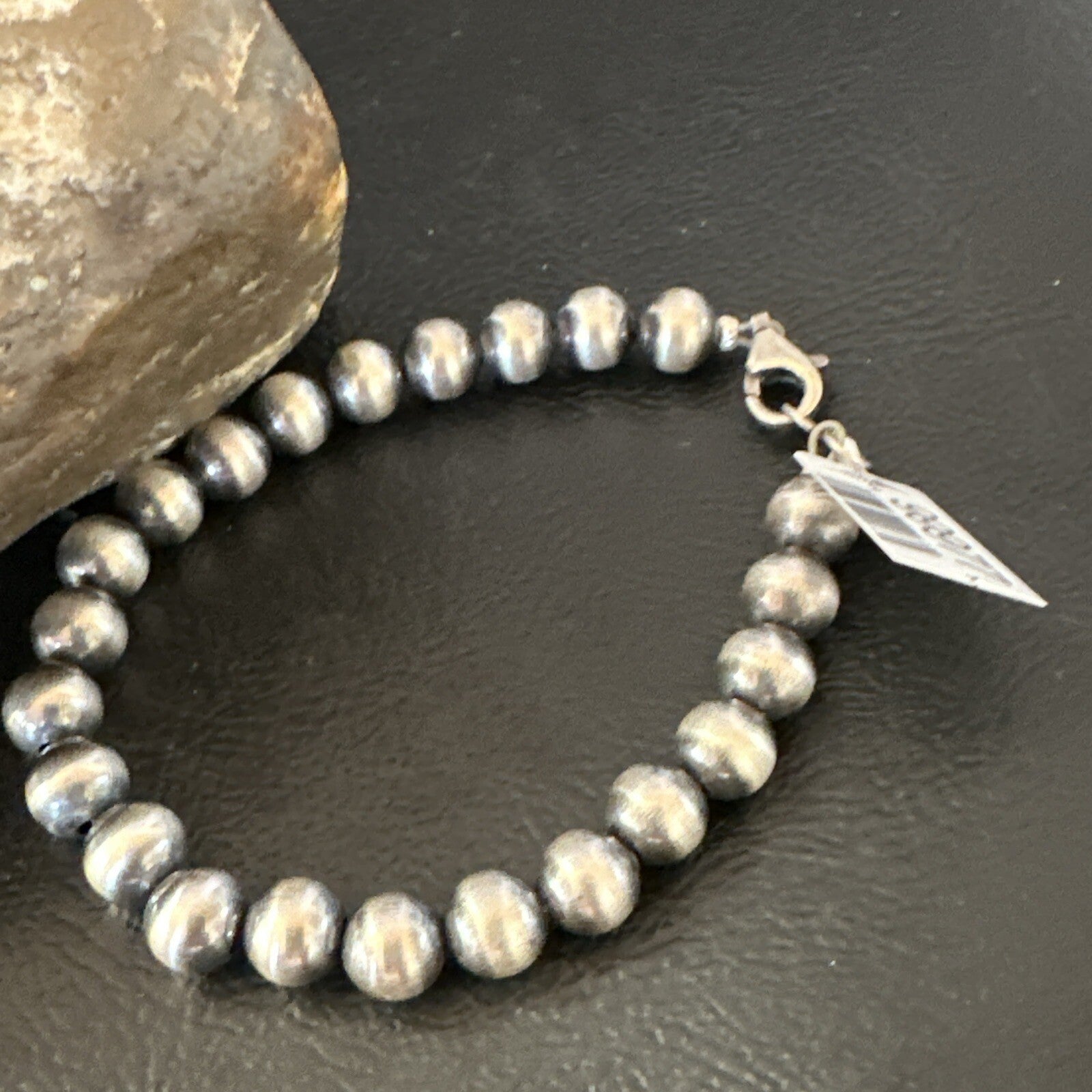 Native American Navajo 7mm Beads 7” Sterling Silver Bracelet 99977