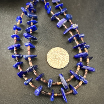 Blue Lapis Lazuli Shell Multi Strand Navajo Sterling Silver Necklace 21" 19722