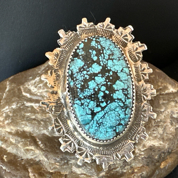 Blue Spiderweb Turquoise Navajo Ring Size 5.5 | Sterling Silver | Authentic Native American Handmade | 19108