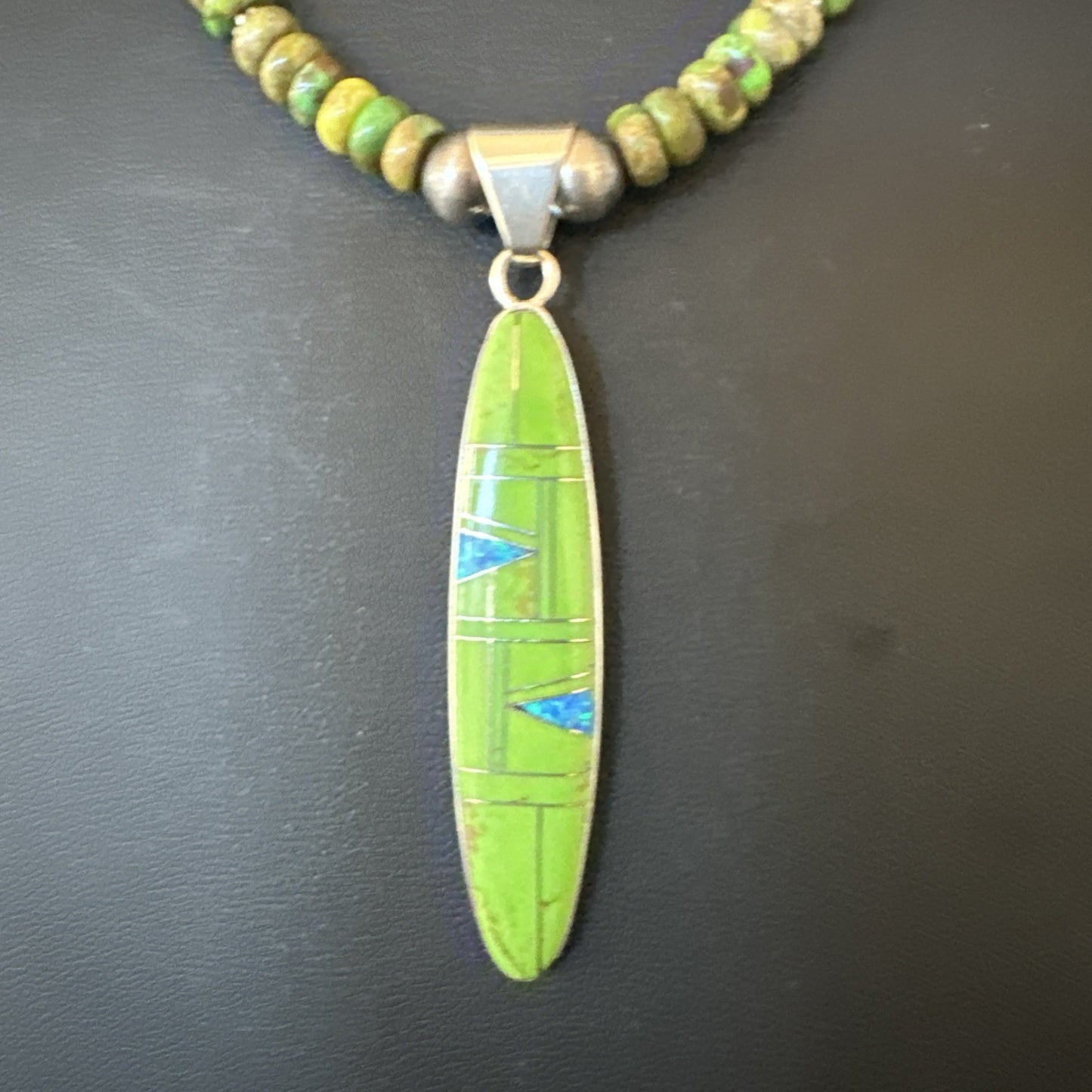 Womens Green Gaspeite Turquoise Opal Pendant Sterling Silver Necklace 19549