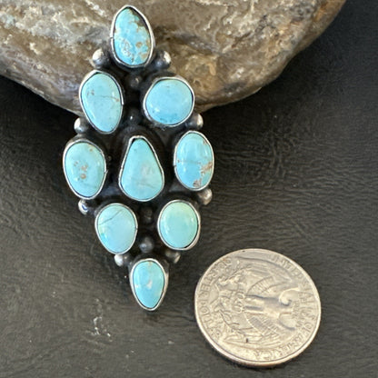 Navajo Sterling Silver Cluster Blue Turquoise 9 Stone Ring Sz 9 18600